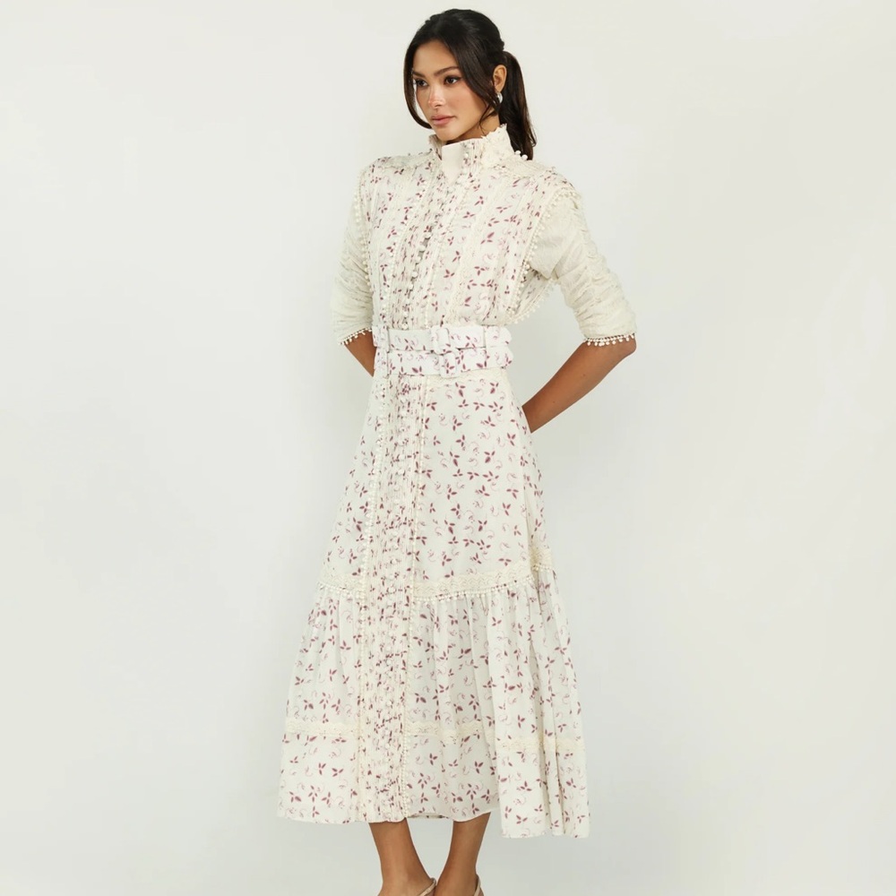 Lilac petal belted midi dress NWT